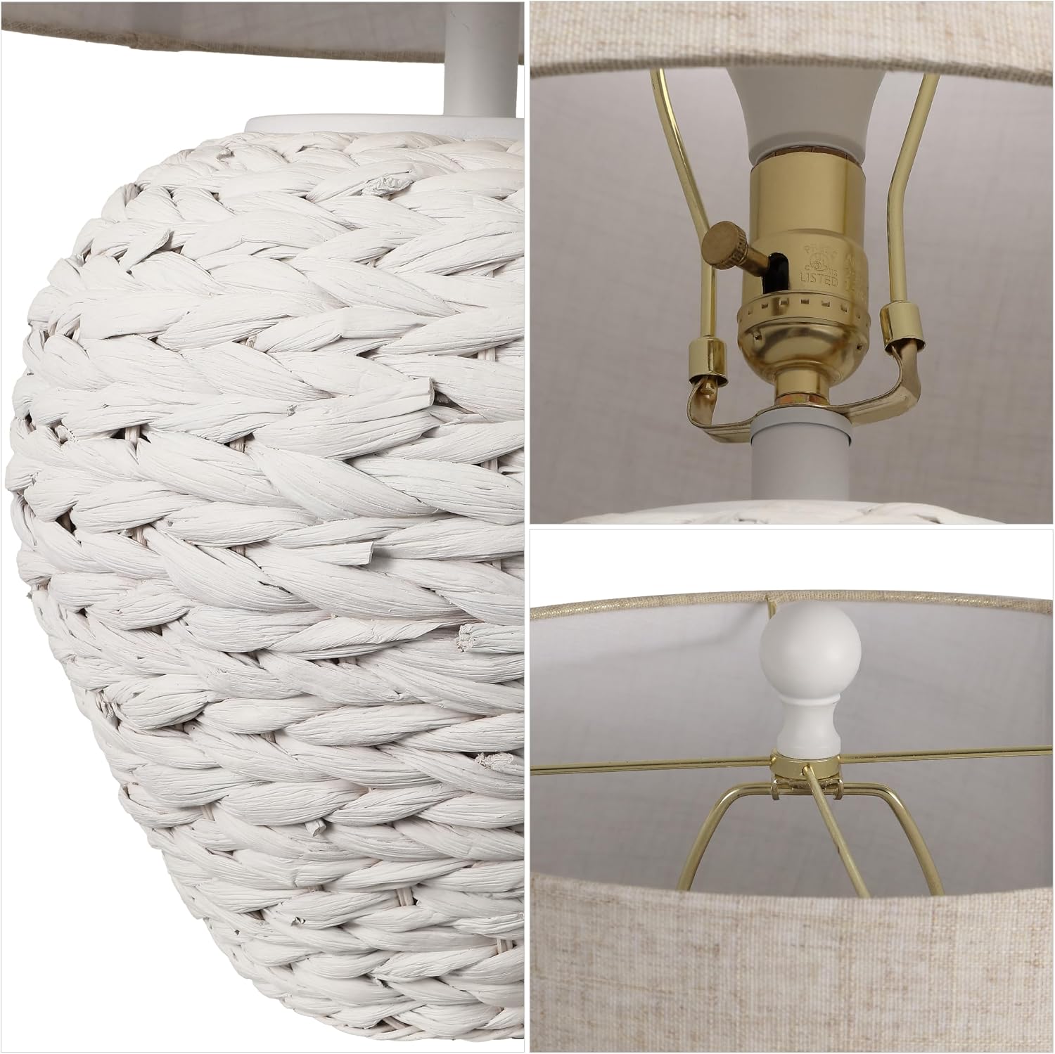 Jonathany JONATHAN Y 24.5" White Water Hyacinth Farmhouse Basket Table Lamp, Coastal Decor for Living Room Bedroom Nightstand, Light Gray L…