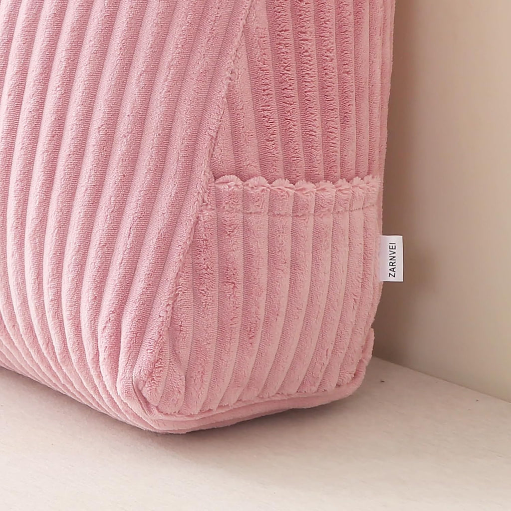 Corduroy Wedge Reading Pillow for Bed, 3 Sizes, 4 Colors for Bed, Sofa, Office Chair (Pink, Medium 19 * 16 * 7in)