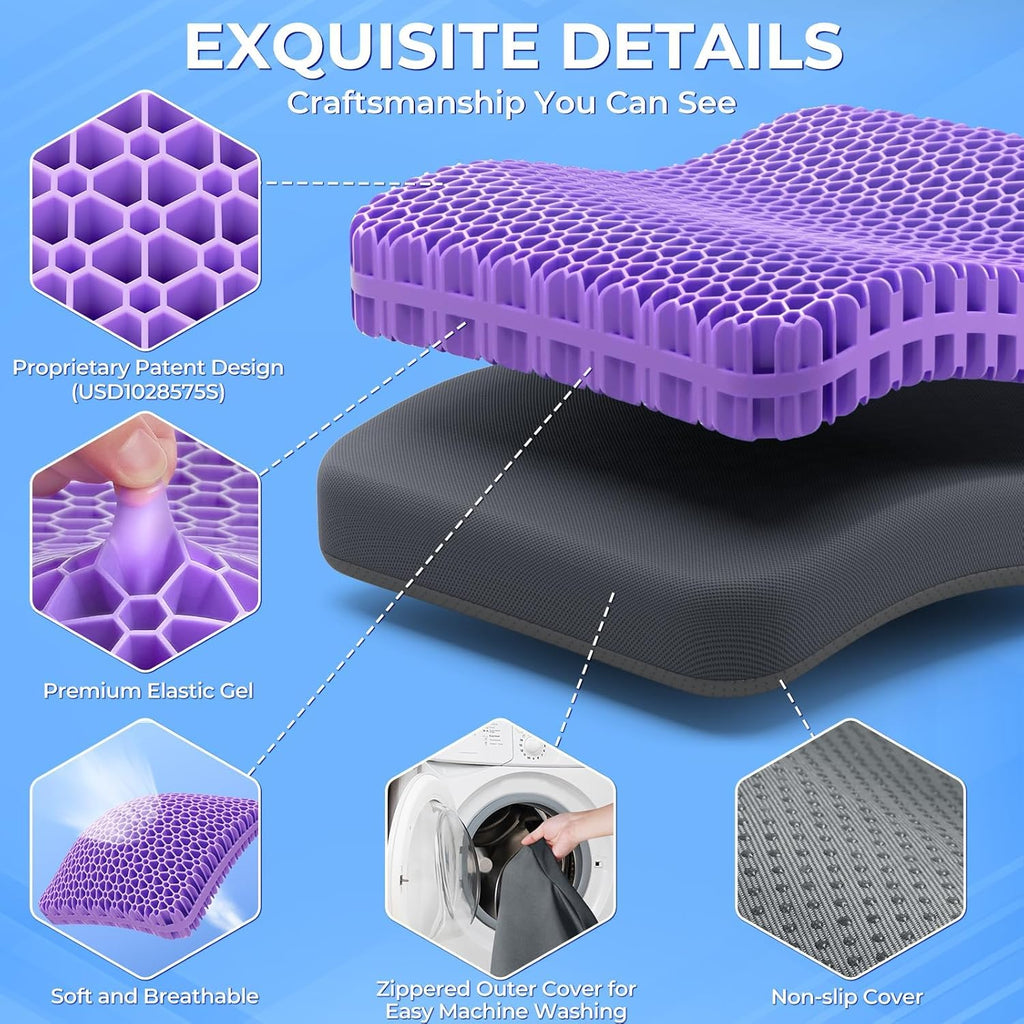 TushGuard Gel Seat Cushion for Long Sitting, Enlarged & Thickened Patent Design, Breathable Cooling for Office Chair, Soft Car Seat…
