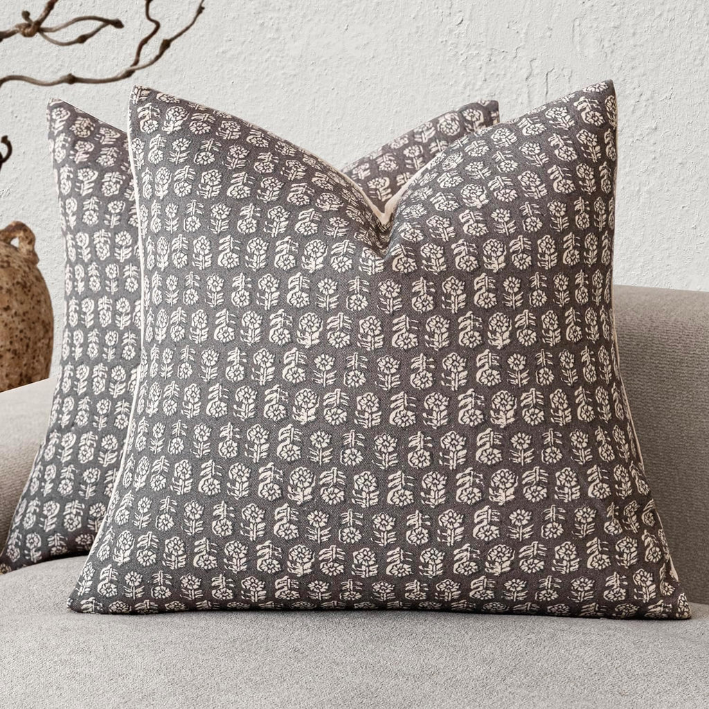 Foindtower Set of 2 Decorative Vintage Floral Print Throw Pillow Covers Neutral Modern Farmhouse Cushion Covers Boho Home Decor for Sofa…