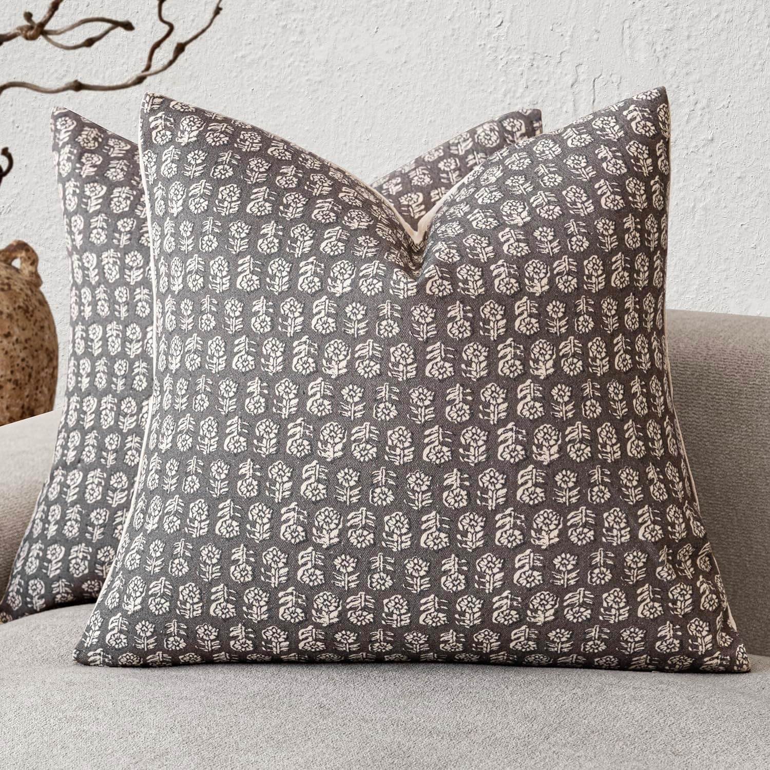 Foindtower Set of 2 Decorative Vintage Floral Print Throw Pillow Covers Neutral Modern Farmhouse Cushion Covers Boho Home Decor for Sofa…