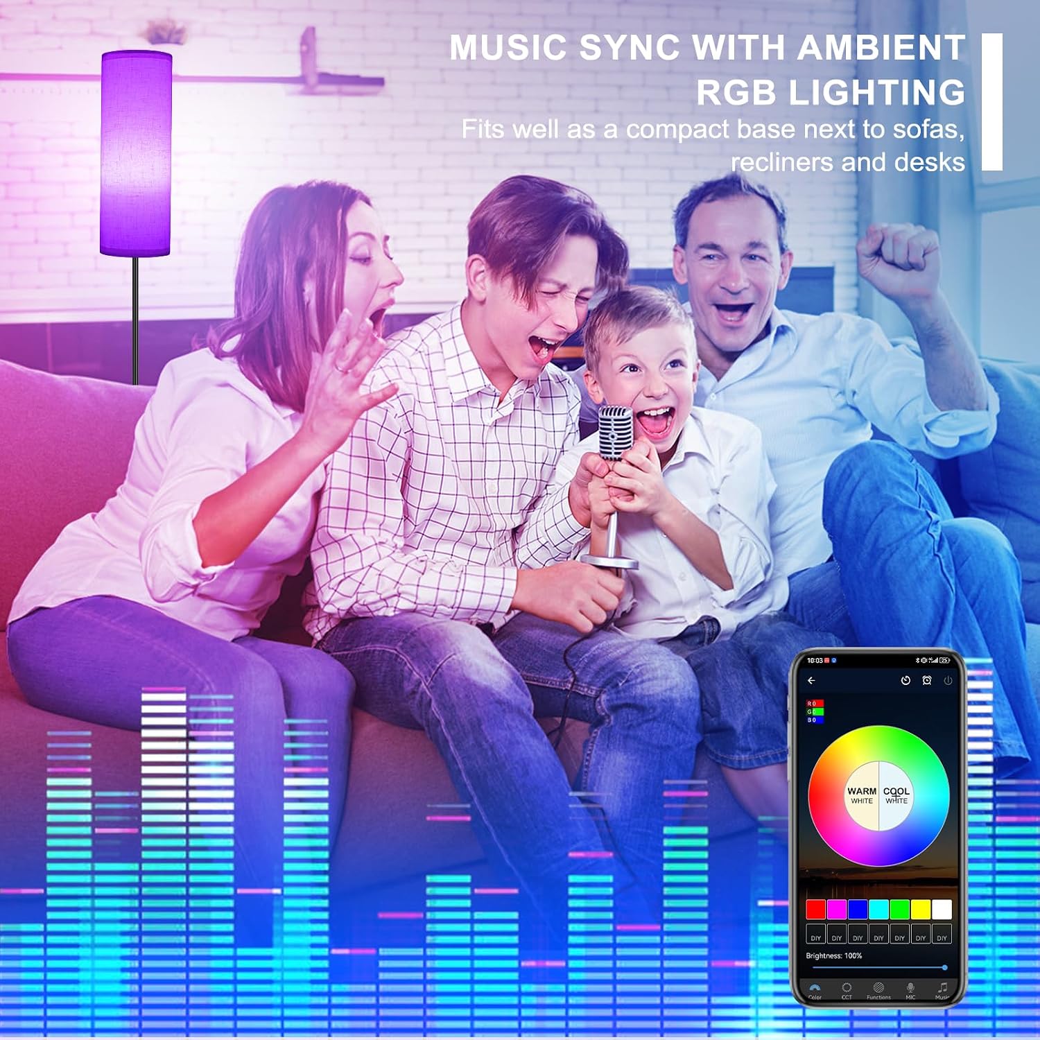 FRIDEKO HOME Floor Lamp, 9W 800LM Color Changing Smart Lamp with Music Sync, App & Remote Control, Adjustable Brightness & Color…