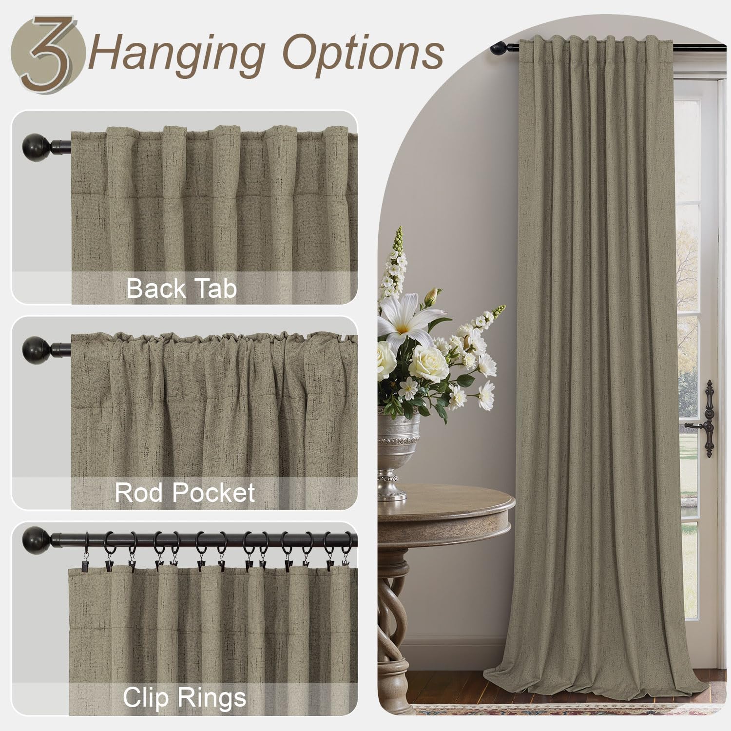 Pitalk Taupe Blackout Curtains 90 Inches Long Thick Linen Patio Curtain for Sliding Glass Doors Neutral Cottagecore Home Decor Living Room…