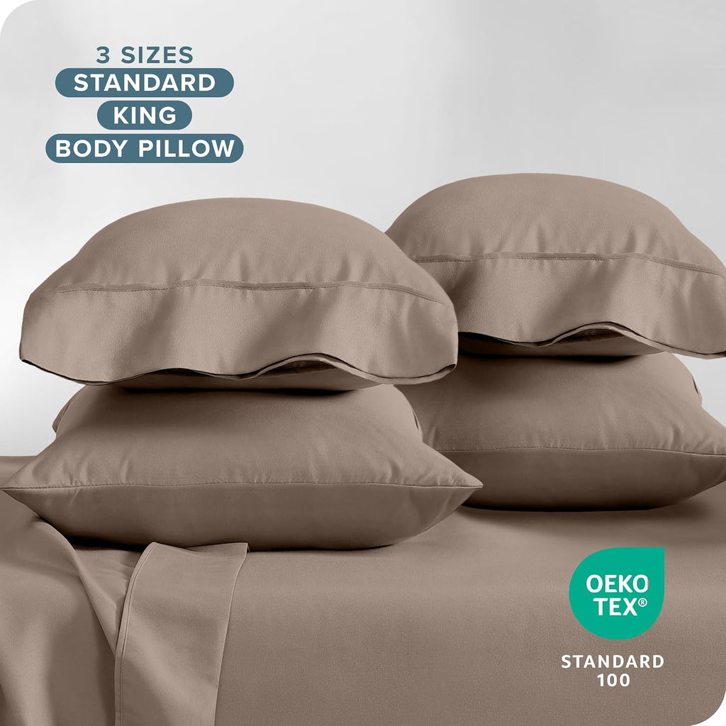 BareHome Bare Home Microfiber Bulk Pillow Cases - Standard/Queen Size Set of 4 - Cooling Pillowcases - Double Brushed - Taupe Pillowcases 4…