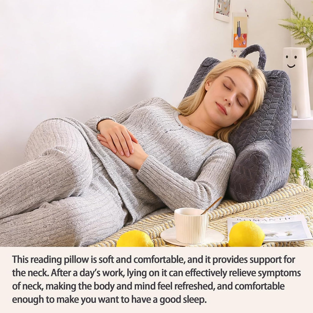 Omcosmos Adult Bed Reading Pillow, Filled with Memory Foam Backrest Pillow, with Armrests to Support the Back and Arms, Suitable for…