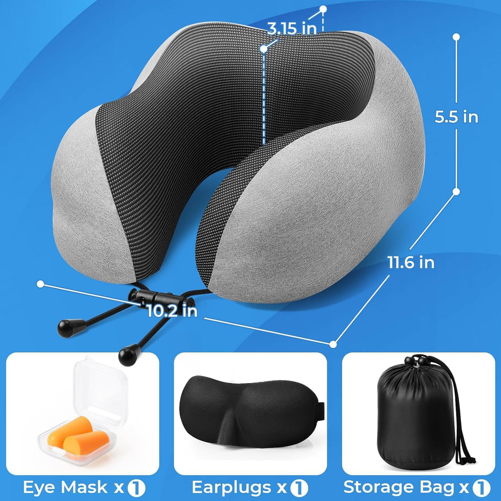 ExploreBliss Travel Pillow, Travel Pillows for Sleeping Airplane, Neck Pillow Airplane, Memory Foam Neck Pillow Set with Eye Mask, Earplugs…