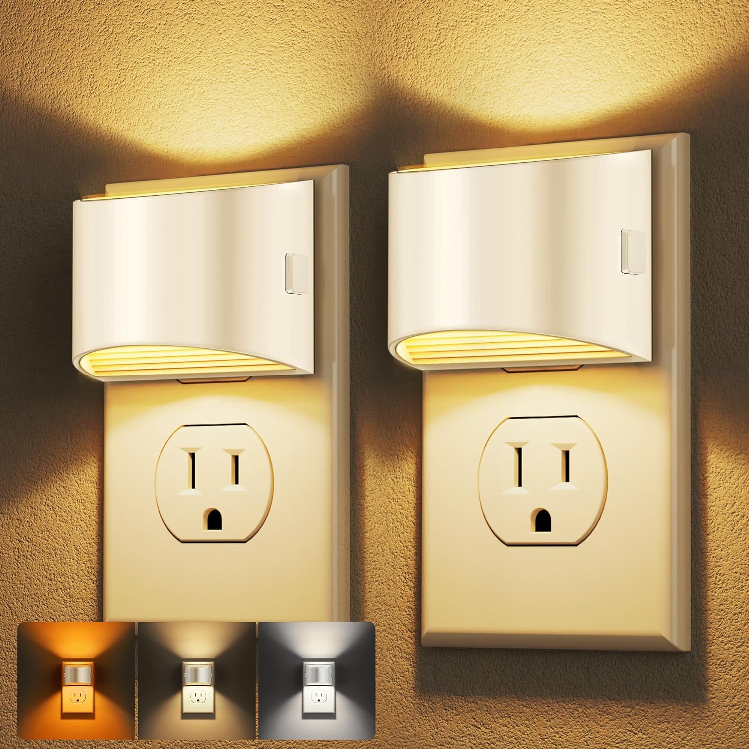 DORESshop LED Night Light[2 Pack], White Night Lights Plug into Wall, 3 Level Brightness Adjustable Plug in Night Light, Dusk to Dawn…