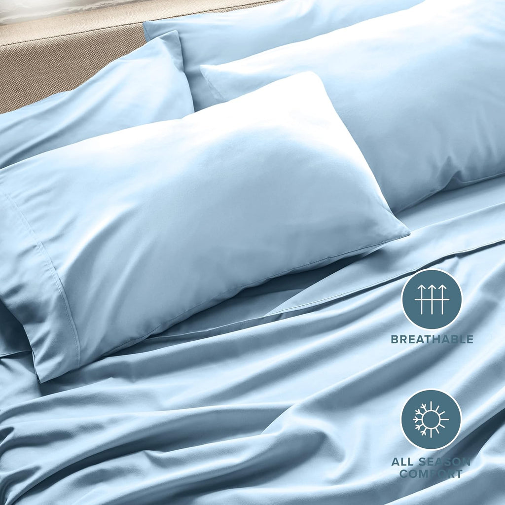 BareHome Bare Home Microfiber King Pillowcase Set of 4 - Light Blue, 20x40 Blue