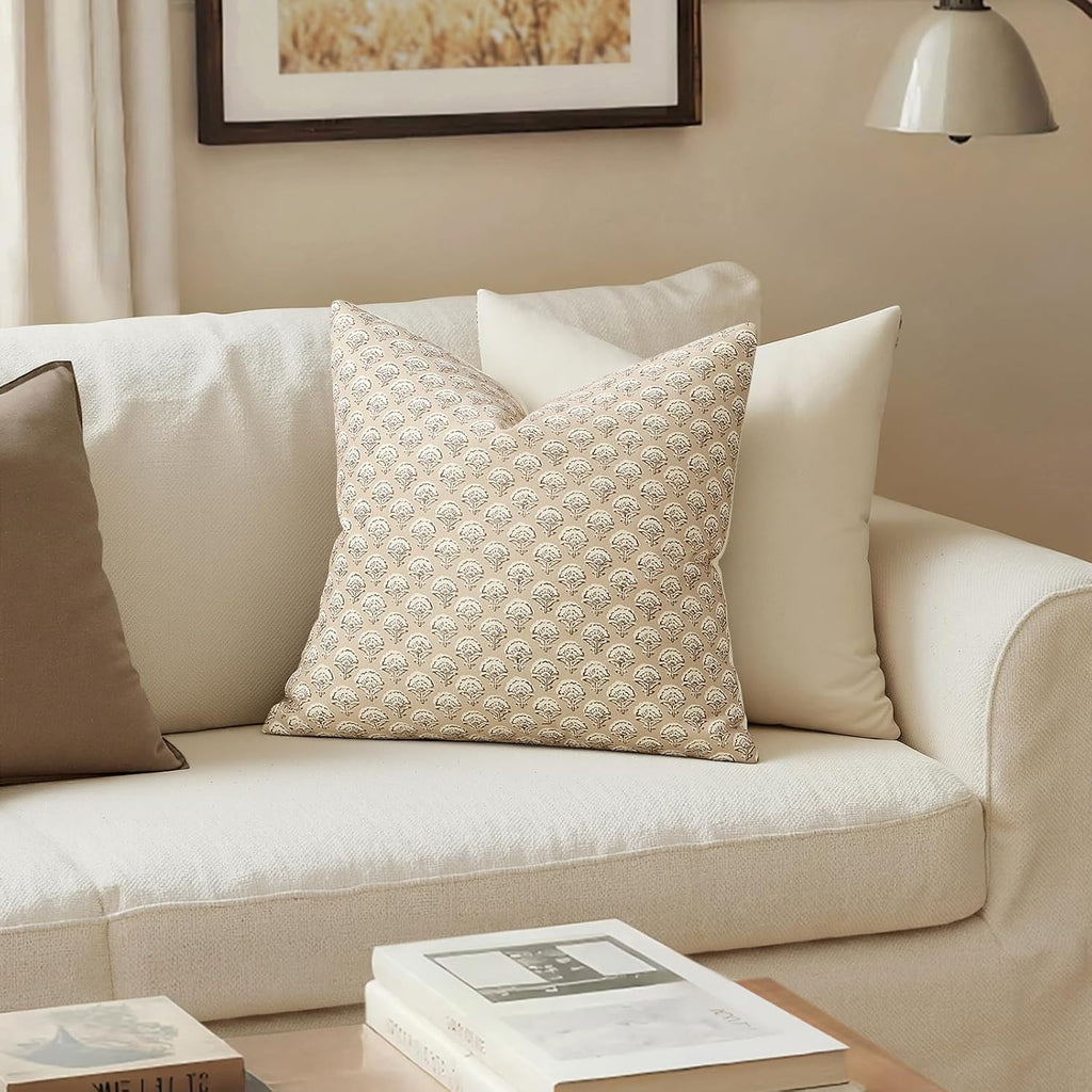 MIULEE Set of 2 Decorative Floral Pillow Covers Neutral Vintage Throw Pillows Block Print Boho Farmhouse Cushion Covers for Spring Home…