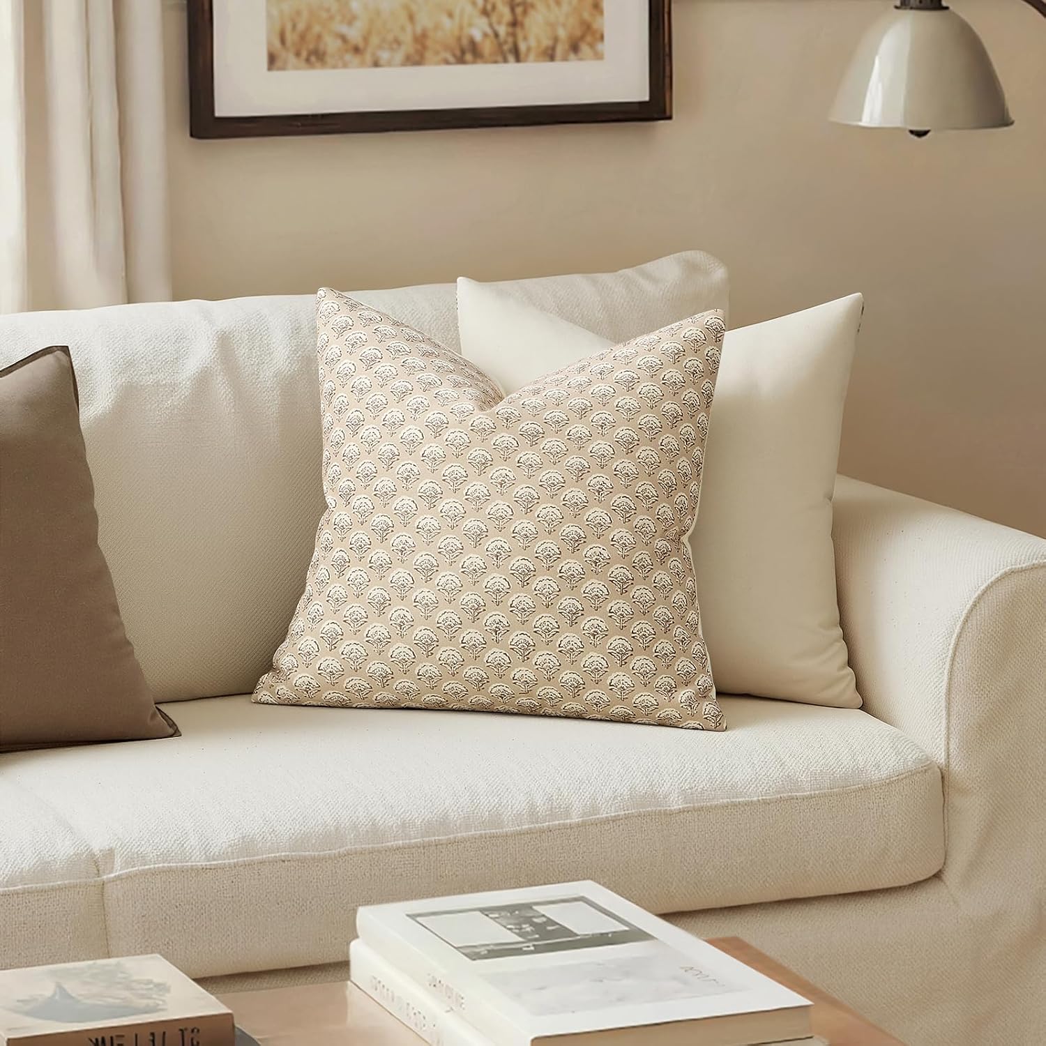 MIULEE Set of 2 Decorative Floral Pillow Covers Neutral Vintage Throw Pillows Block Print Boho Farmhouse Cushion Covers for Spring Home…