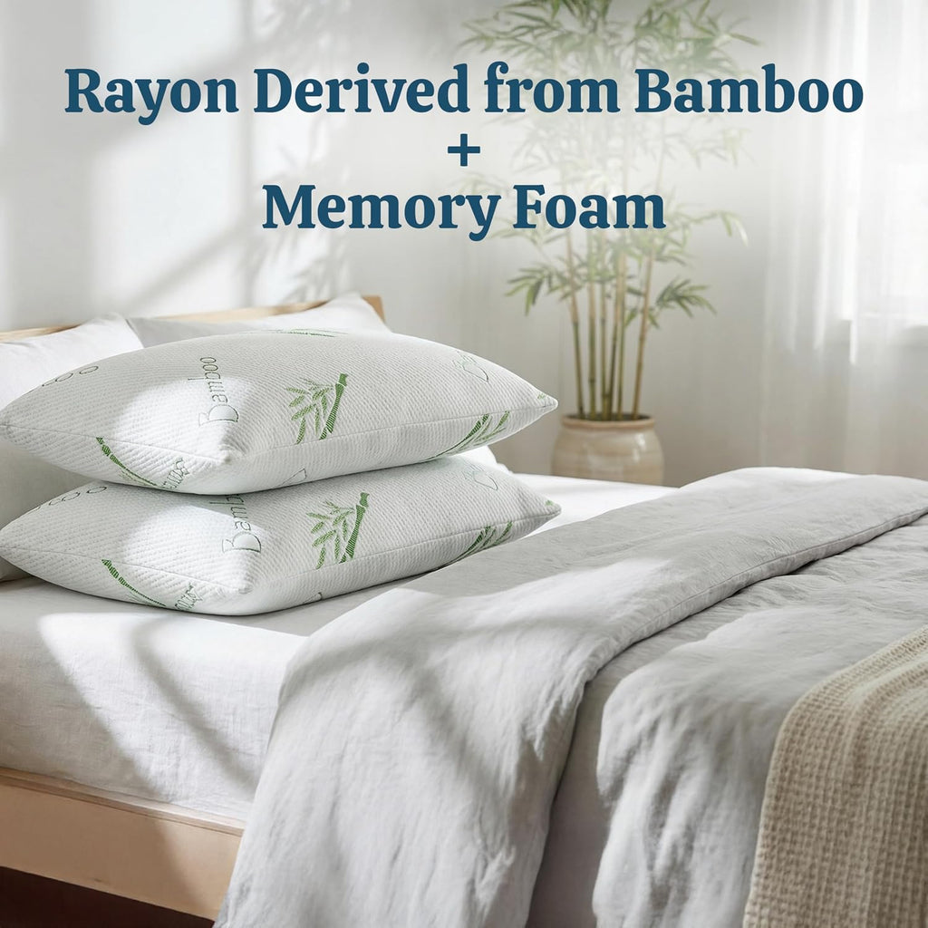 OMEO 2 Pack King Size Rayon Derived from Bamboo Pillow for Sleeping Shredded Memory Foam Bed Pillows for Side, Back and Stomach Sleepers…
