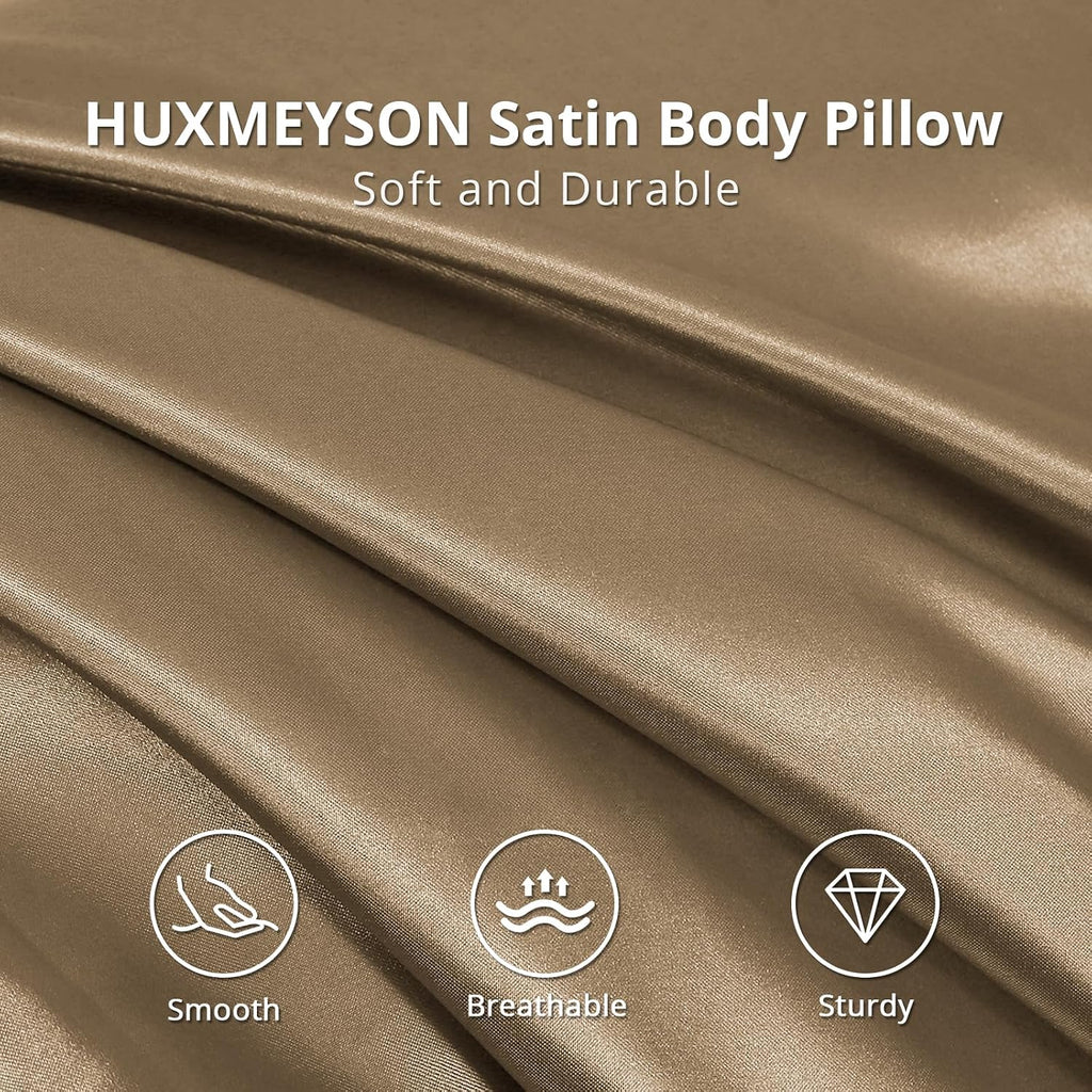 Huxmeyson Body Pillow with Satin Pillowcase, Body Pillow for Adults, Removable Cover, Brown(20"x54" 1 count