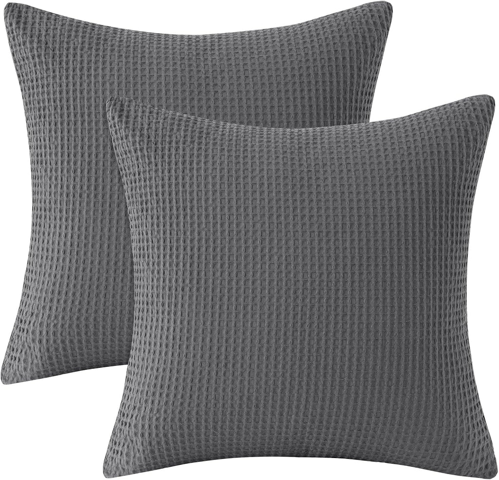 Phf 100% Cotton Waffle Weave Throw Pillow Cover, 20" x 20", No Filling, 2 Pack Elegant Home Decorative Square Throw Pillow Covers for Bed C…