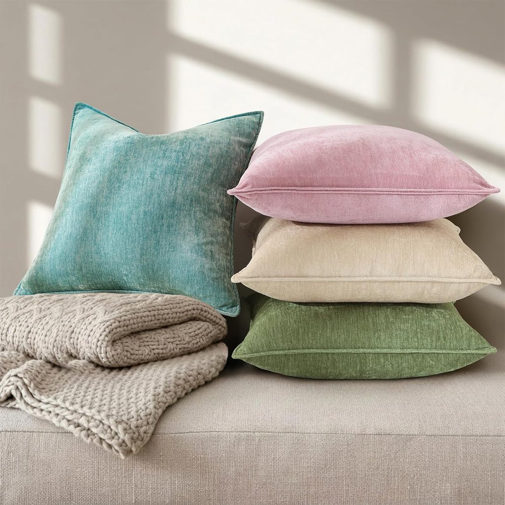 decorUhome Summer Couch Throw Pillow Covers 18x18 Set of 2, Decorative Soft Velvet Modern Cozy Chenille Pillow Cases with Elegant Design fo…