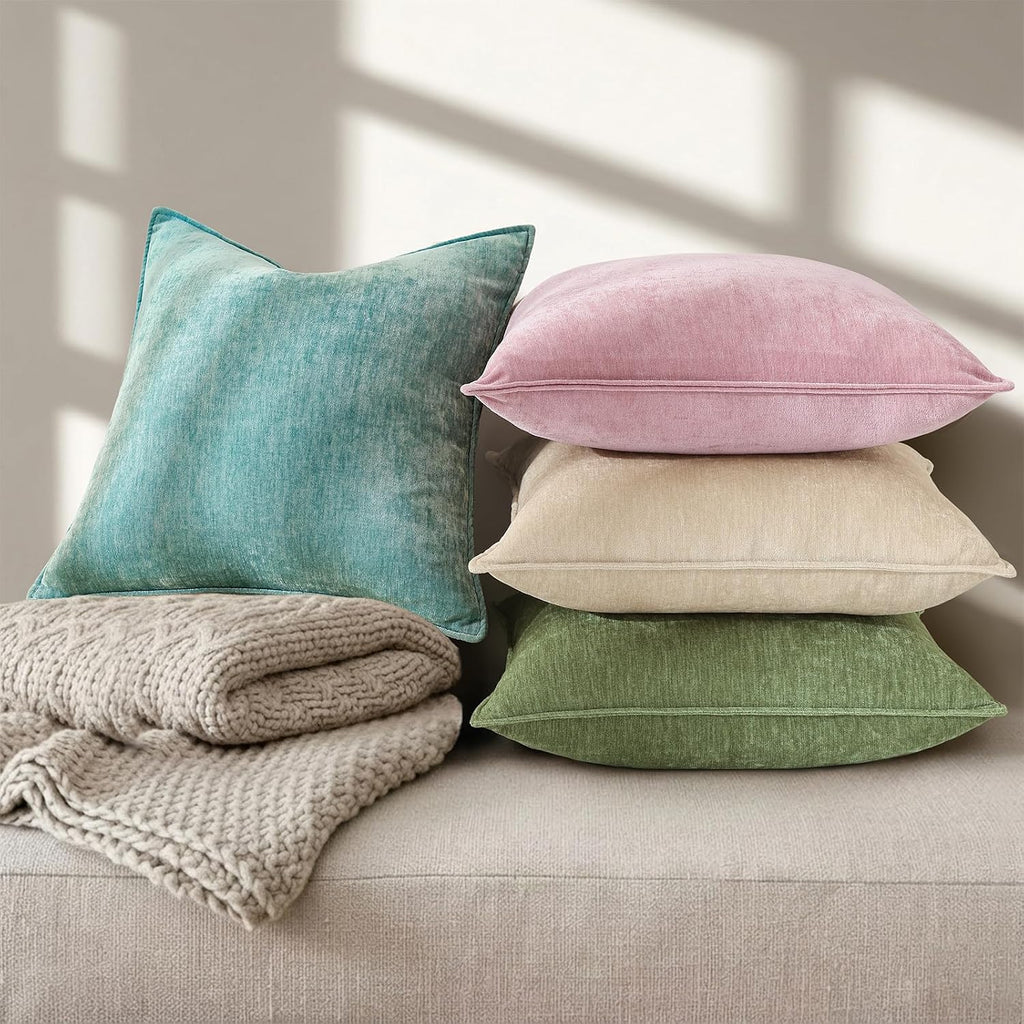 decorUhome Summer Couch Euro Sham Throw Pillow Covers 24x24 Set of 2, Decorative Soft Velvet Modern Cozy Chenille Pillow Cases with Elegant…
