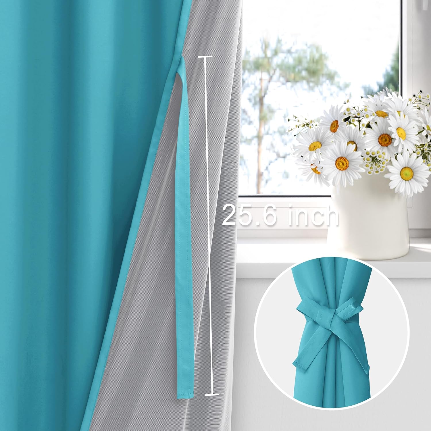 Xwzo Total Blackout Curtains 63 Inches Long - Double Layer Full Room Darkening & Energy Efficiency Grommet Window Panels with Tiebacks, Tur…