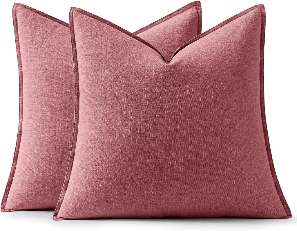 Anroduo Pack of 2 Decorative Linen Pillow Covers Dusty Rose Neutral Farmhouse Boho Soild Cushion Case Soft Accent Pillowcase for Couch Sofa…