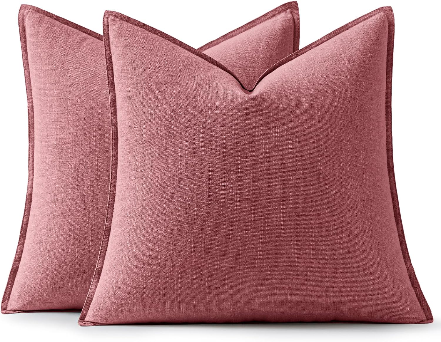 Anroduo Pack of 2 Decorative Linen Pillow Covers Dusty Rose Neutral Farmhouse Boho Soild Cushion Case Soft Accent Pillowcase for Couch Sofa…