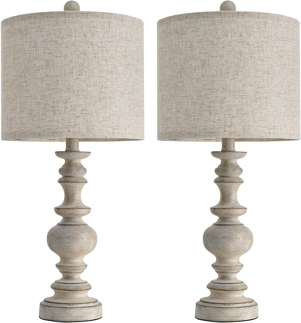 BOBOMOMO 24" Farmhouse Retro Table Lamp Set of 2, Traditional Resin Lamps for Living Room Bedroom, Vintage Bedroom Lamps with Linen…