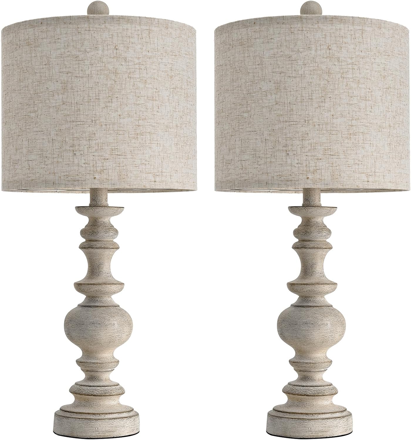 BOBOMOMO 24" Farmhouse Retro Table Lamp Set of 2, Traditional Resin Lamps for Living Room Bedroom, Vintage Bedroom Lamps with Linen…