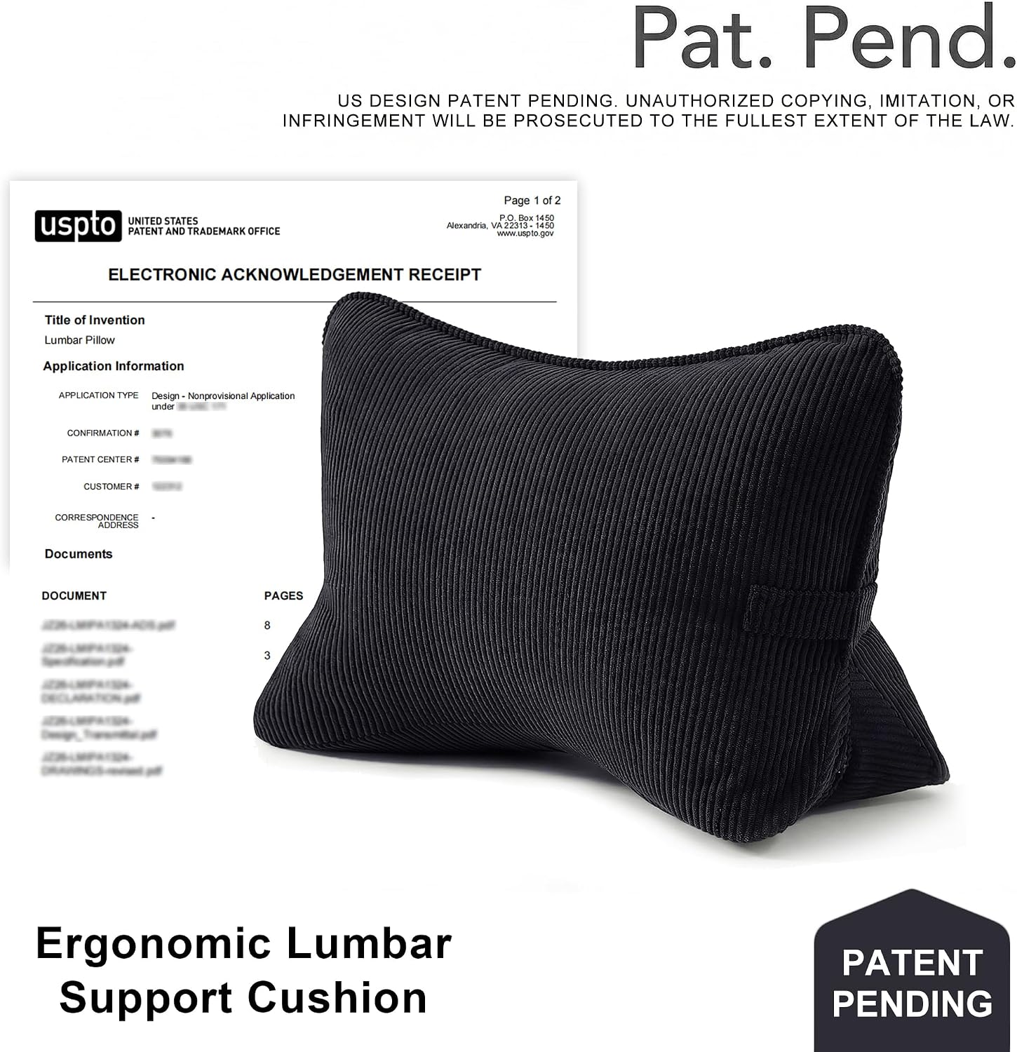 Ailuteie Pat. Pend. Corduroy Lumbar Support Pillow for Sitting, Triangle Cushion for Sofa, Couch or Bed, Reading Pillow for Gaming, Watchin…
