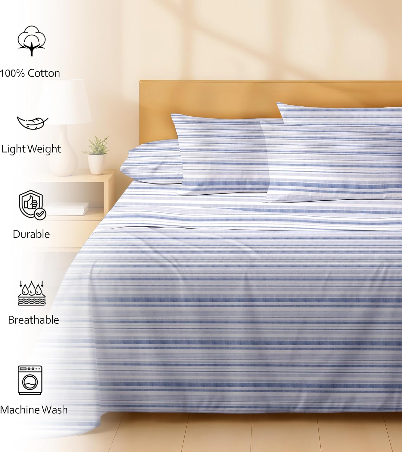 Ruvanti 100% Cotton Percale Sheets King Size 6 Piece Set, Cooling Bed Sheets for Hot Sleepers, Deep Pocket 16”, Breathable Lightweight & Du…