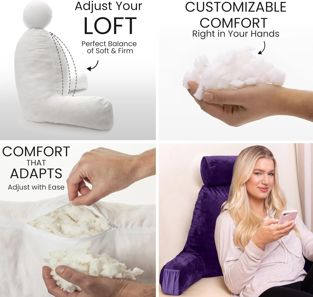 HusbandPillow Husband Pillow Medium Reading Pillow with Arms - 23" Backrest for Sitting Up in Bed - Firm Support Bed Rest Pillow for Adults…
