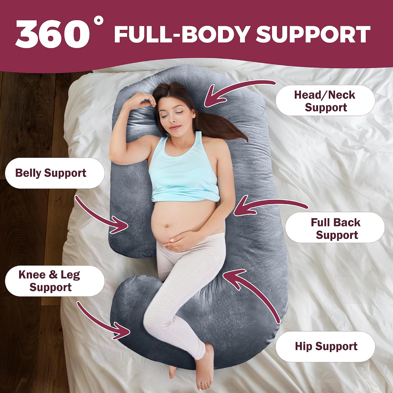Pillani Pregnancy Pillows for Sleeping – 57-Inch Maternity Pillow for Pregnant Women with Removable Washable Cover – Support for Back, Bell…