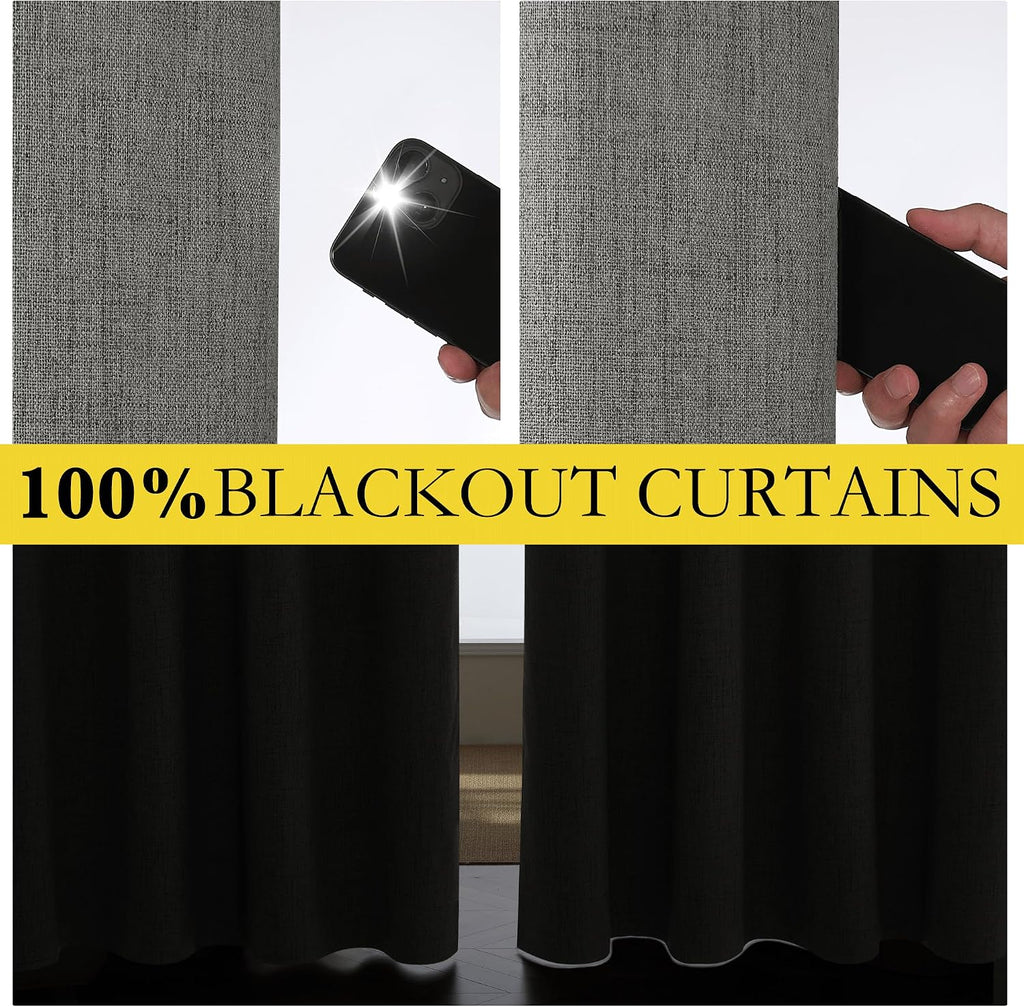 NICETOWN Grizzle Gray Vintage Linen 100% Blackout Curtains for Dining Room, Thermal Insulated Curtains 45" Long, Noise Reducing Window…