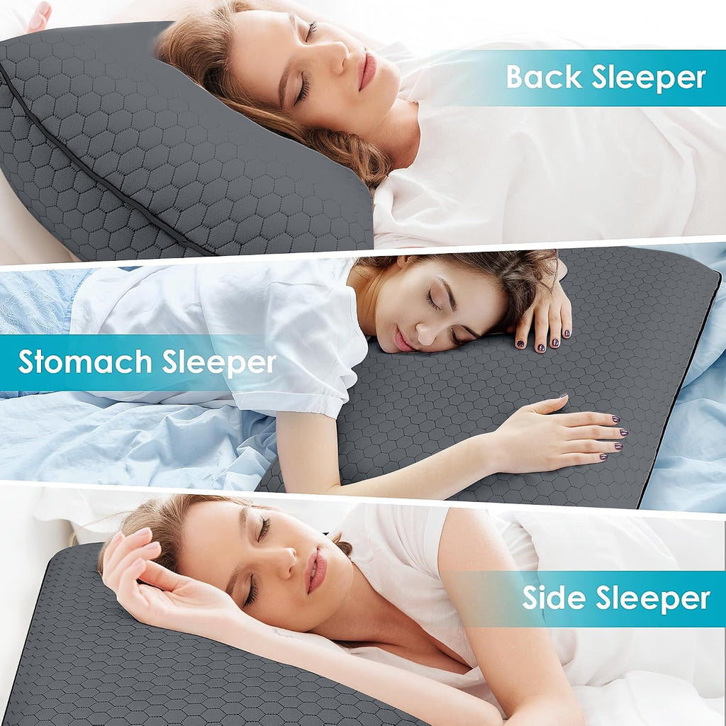 CushyOasis Memory Foam Pillows for Side, Back and Stomach Sleepers, Set of 2, Bed Pillow with Washable Cover and Breathable Mesh, Bed Pillo…