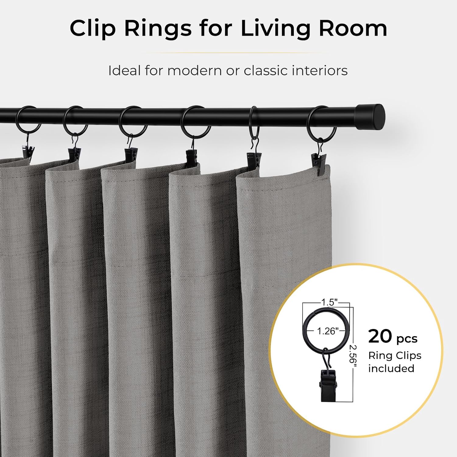 INOVADAY 100% Blackout Curtains for Bedroom, Black Out Curtains 108 Inch Long, Clip Rings Linen Blackout Drapes, Thermal Insulated Room…