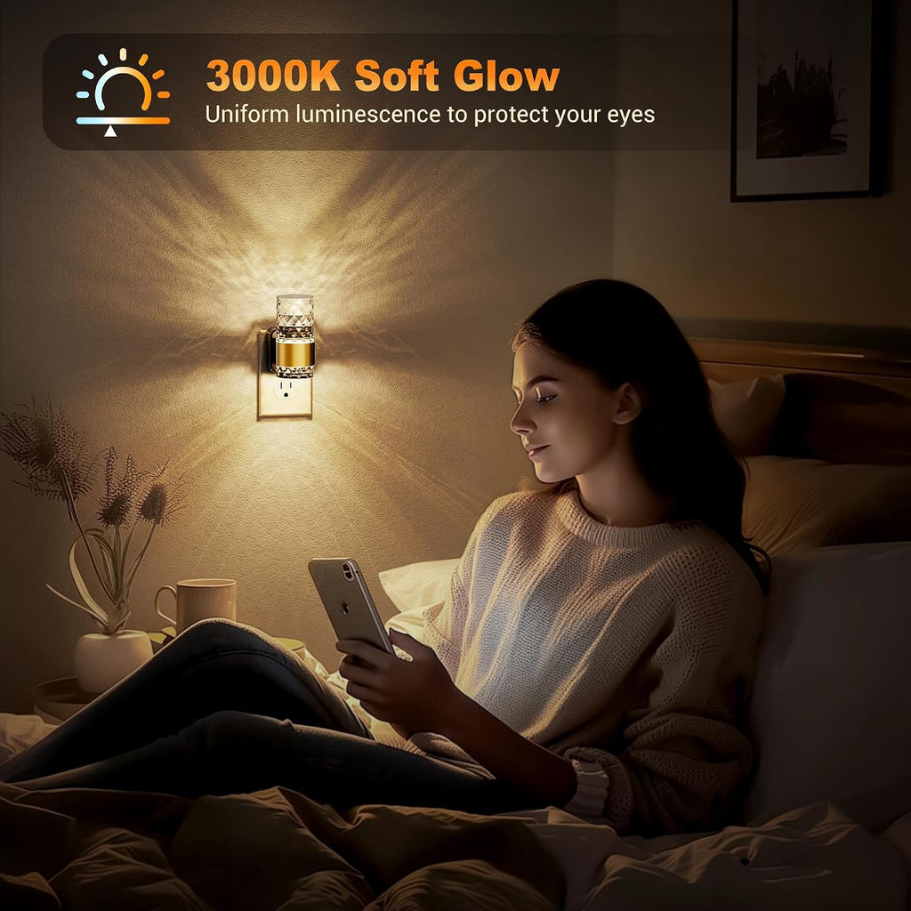 JandCase Night Light, Automatic Night Lights Plug into Wall, 3000K LED Nightlights with 0-100LM Adjustable Brightness, Night Light Plug…
