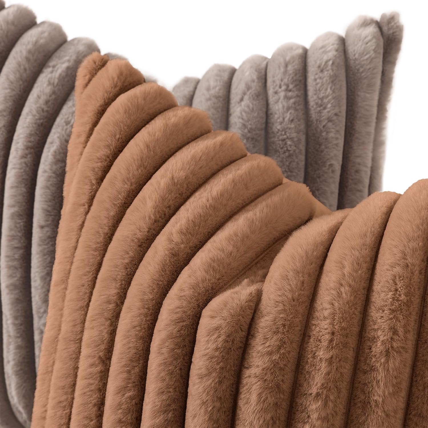 decorUhome Cozy Faux Fur Throw Pillow Covers 22x22 Set of 2 Decorative Soft Plush Striped Modern Farmhouse Boho Couch Euro Sham Pillow Case…