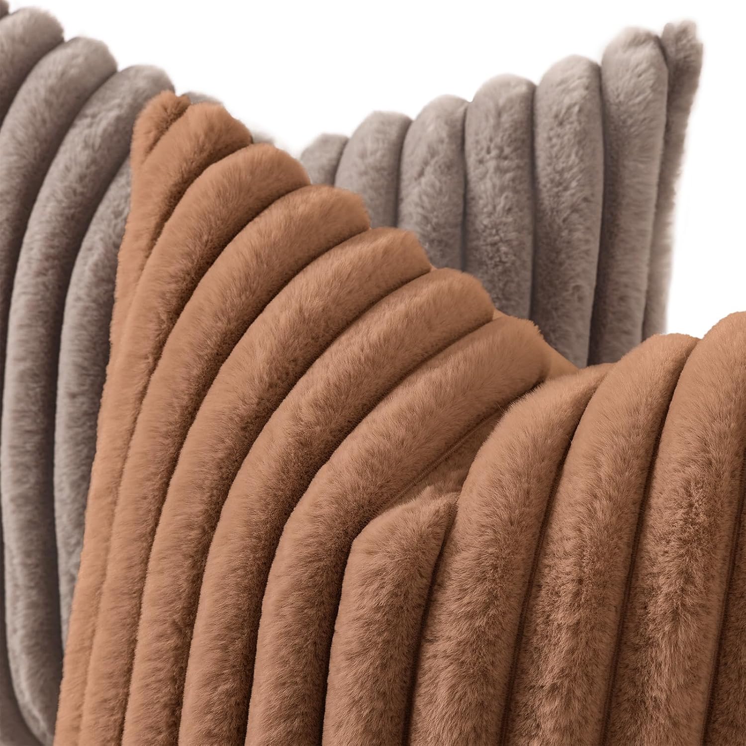 decorUhome Cozy Faux Fur Throw Pillow Covers 20x20 Set of 2 Decorative Soft Plush Striped Modern Farmhouse Boho Couch Pillow Cases with Vel…