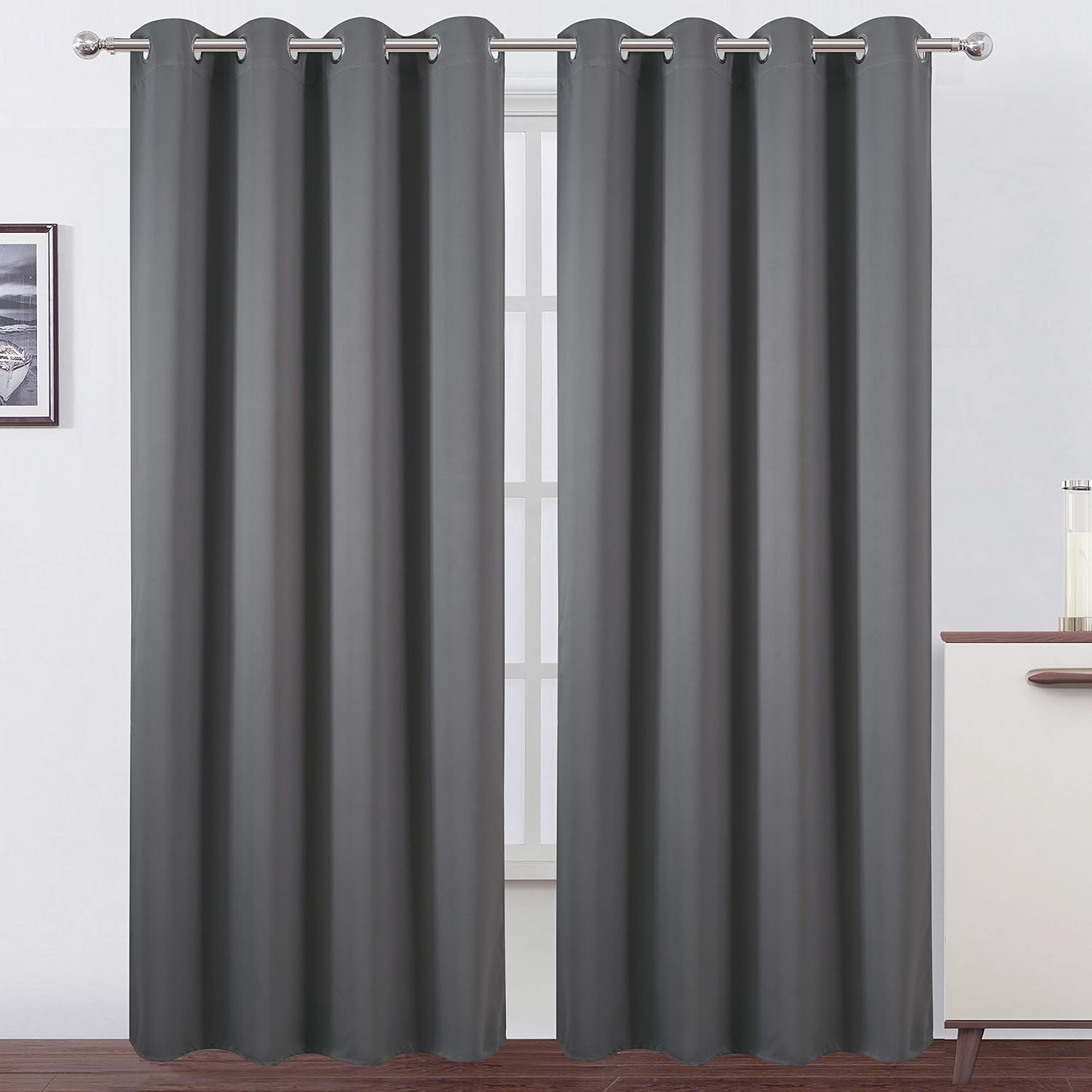 Lemomo Grey Blackout Curtains/52 x 95 Inch/Set of 2 Panels Thermal Insulated Room Darkening Curtains for Bedroom 95 Inch Grey