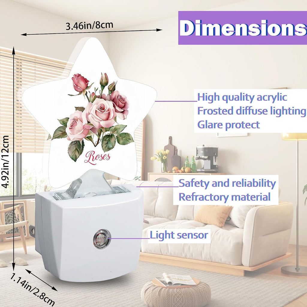Night Lights Plug Into Wall Decorative, Retro Rose Flower Nightlights for Kids Bedroom, Pink Floral Energy Efficient Dusk-to-Dawn Sensor…