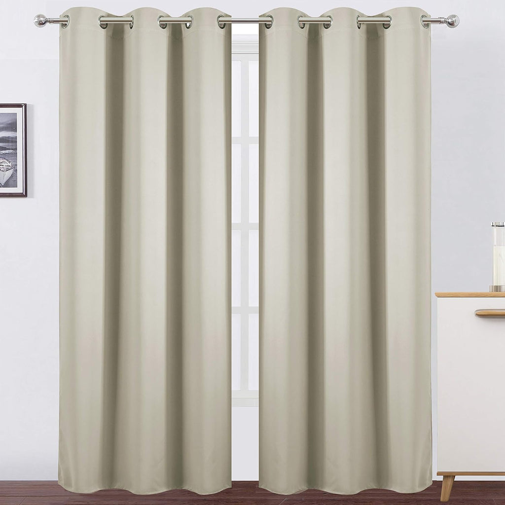 Lemomo Light Beige Thermal Blackout Curtains/38 x 84 Inch/Set of 2 Panels Room Darkening Curtains for Bedroom 84 Inch silver