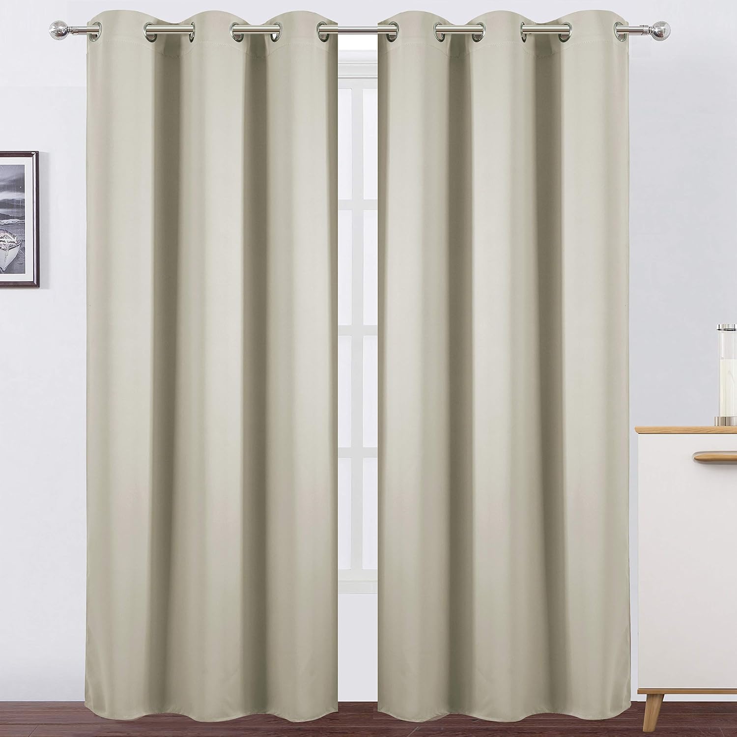 Lemomo Light Beige Thermal Blackout Curtains/42 x 84 Inch/Set of 2 Panels Room Darkening Curtains for Bedroom 84 Inch silver