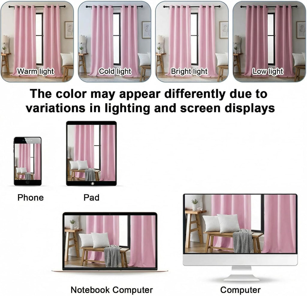 Gwine Pink Blackout Curtains for Bedroom 54 Inches Long - Thermal Insulated Noise Reducing Window Curtain Panels, Solid Room Darkening…