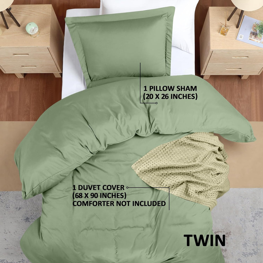Utopia Bedding Duvet Cover Twin Size - 2 Piece with Zipper Closure - 1 Comforter Cover 68X90 Inches & 1 Pillow Sham 20X26 Inches (Sage)…