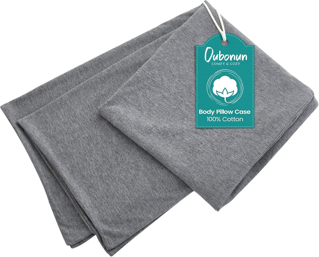 Oubonun 100% Jersey Cotton Body Pillow Cover with Zipper - Luxury Soft Removable Pillow Case - Long Fuzzy - Knitted (Grey, 21"X54") Cotton…