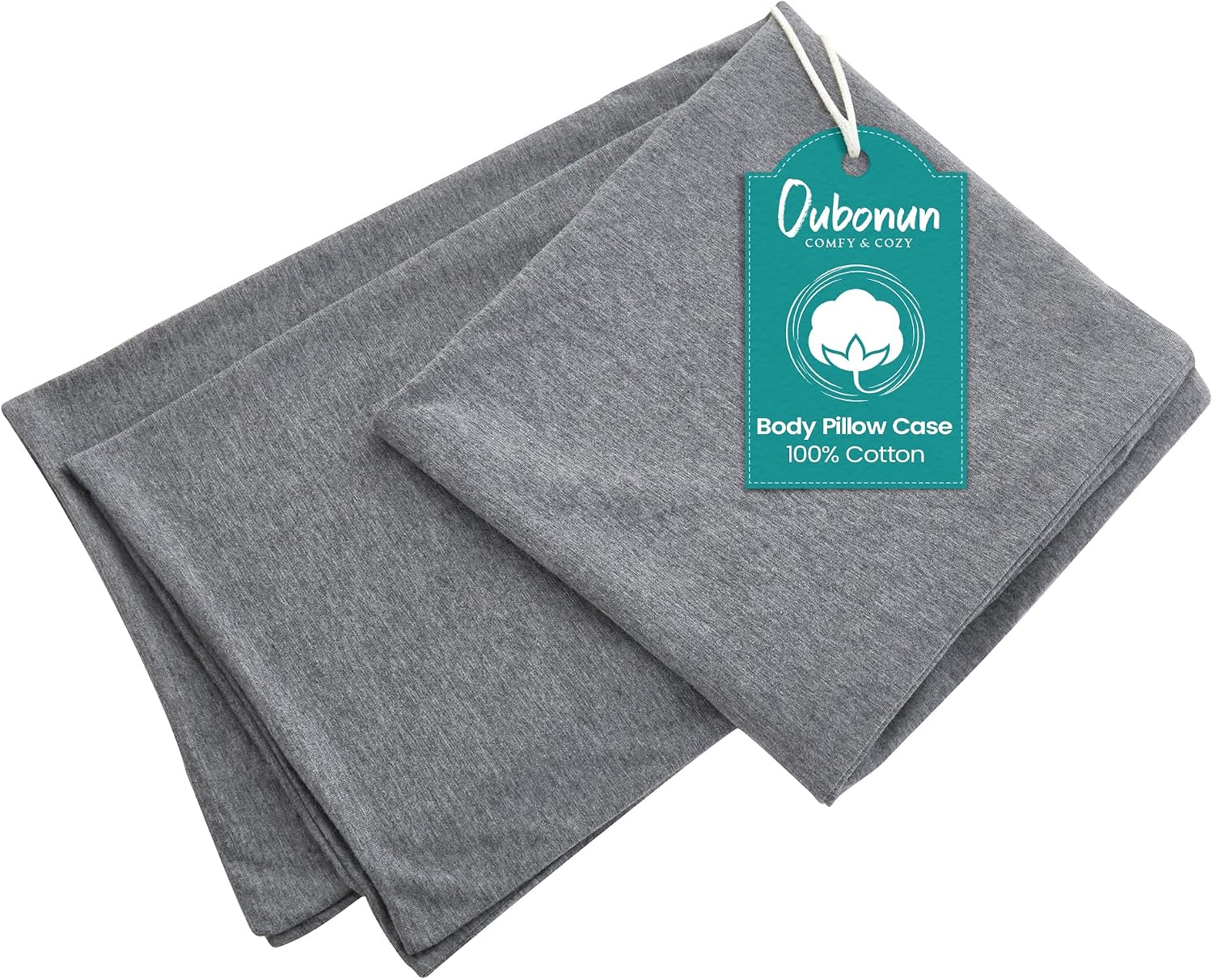 Oubonun 100% Jersey Cotton Body Pillow Cover with Zipper - Luxury Soft Removable Pillow Case - Long Fuzzy - Knitted (Grey, 21"X54") Cotton…