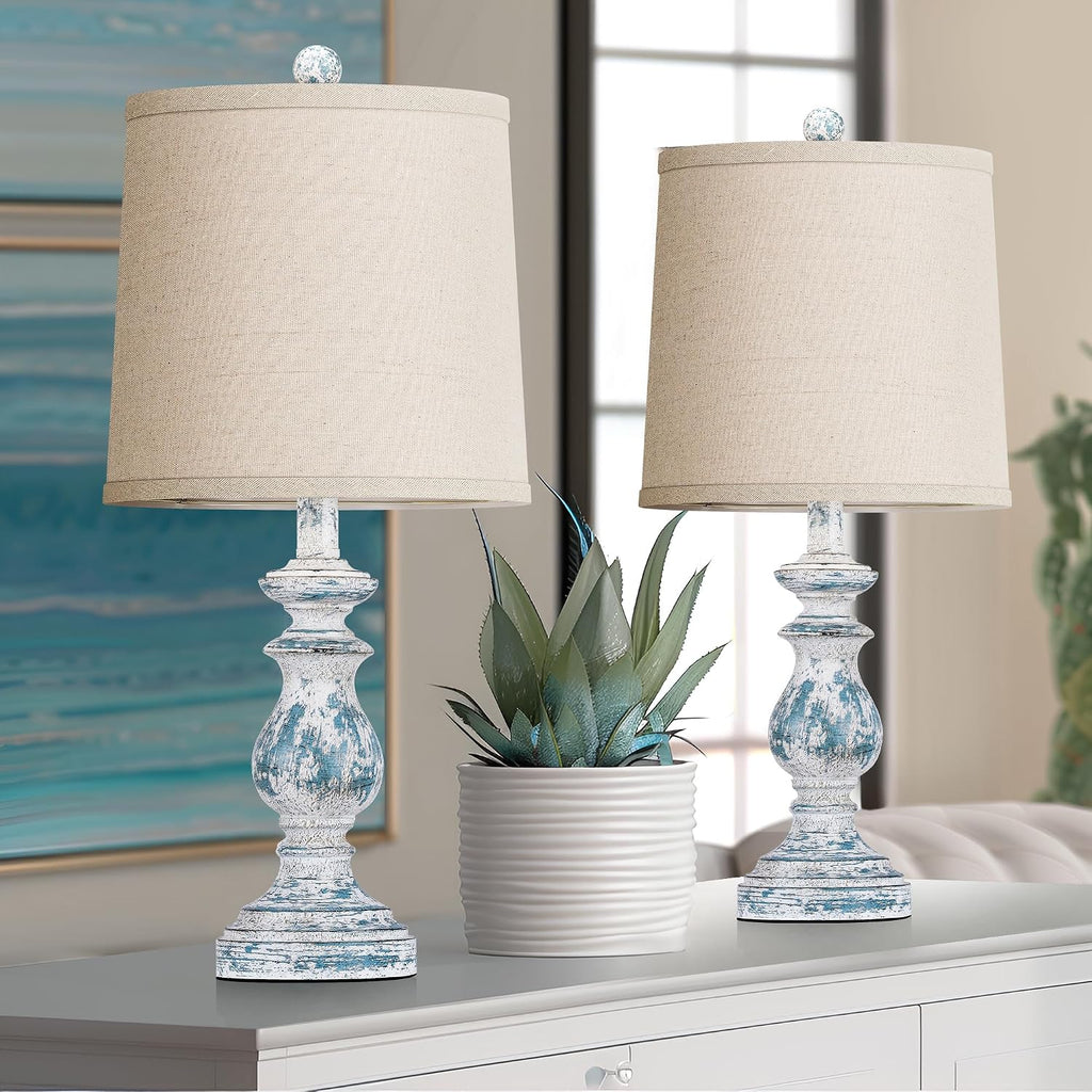 PARTPHONER Traditional Table Lamp Set of 2, Rustic Farmhouse Table Lamps for Living Room Bedroom, 22" Bedside Desk Lamps Vintage…