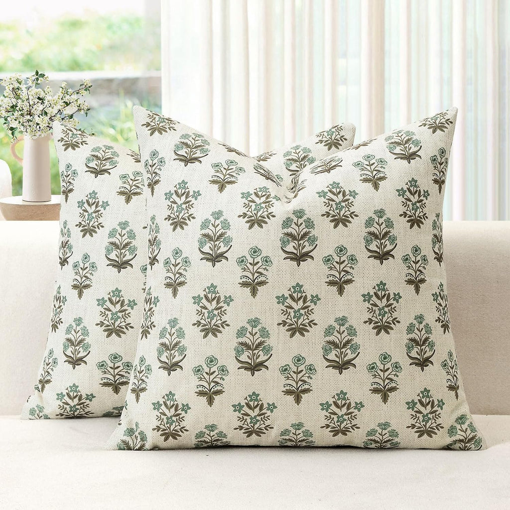 OTOSTAR Floral Print Pillow Covers 16x16 Inch Pack of 2 Double-Sided Brown Green Flower Square Throw Pillow Covers Farmhouse Rustic…