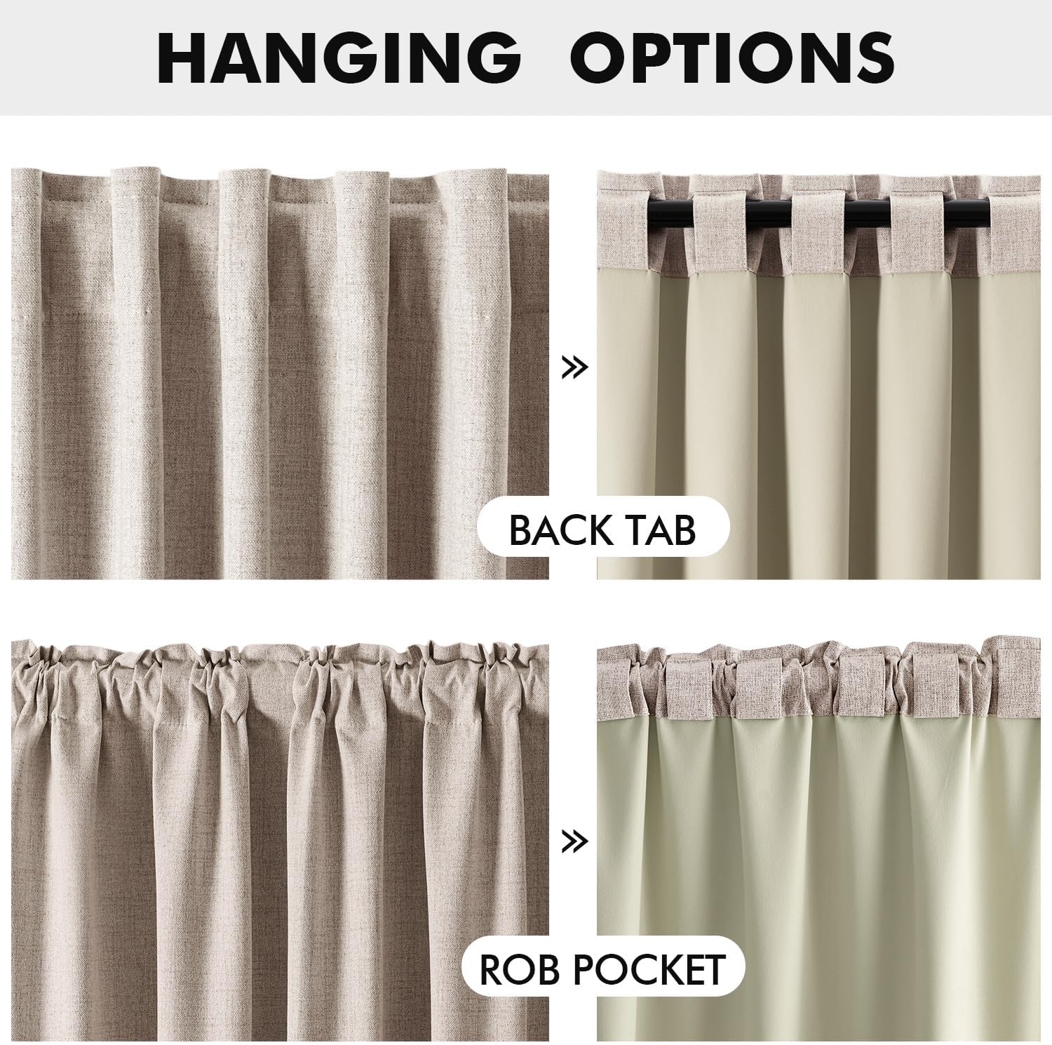 Miulee 100% Blackout Linen Curtains for Bedroom, Khaki Solid Luxury Decor Thermal Insulation Room Darkening Drapes for Living Room Nursery…