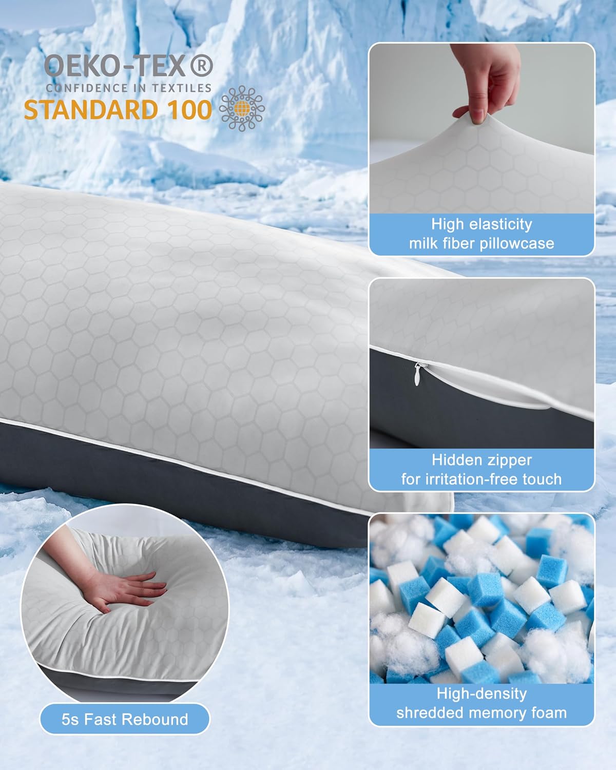 YZ HOME Cooling Body Pillow for Adults, Cold Touch Fabric, Blue Shredded Memory Foam, Support for Side Back Stomach Sleepers, Removable…