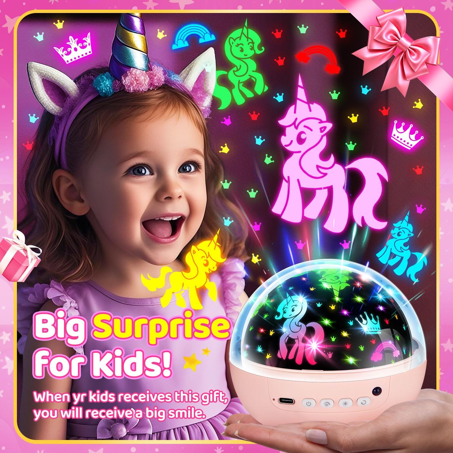 COOLNIGHT Unicorn Night Light Star Projector for Kids, 3 Films+93 Colors Kids Projector Night Light,360° Rotating All Night…