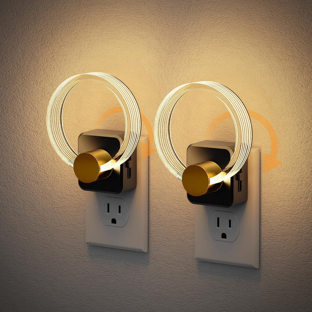 JandCase Night Light, Night Lights Plug into Wall, 2 Pack Dimmable Nightlight with Dusk to Dawn Sensor, 180° Rotatable Round Plug in…