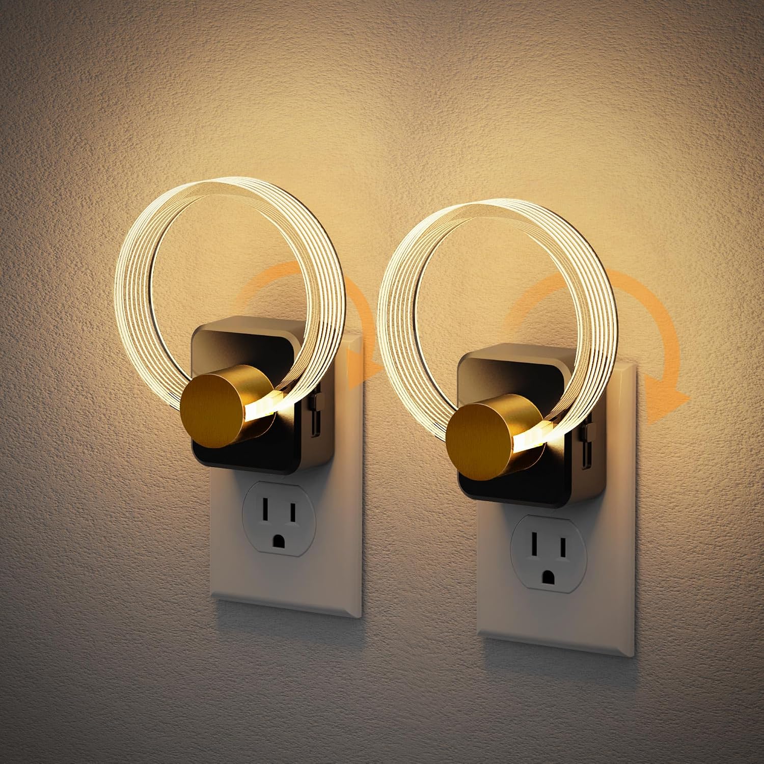 JandCase Night Light, Night Lights Plug into Wall, 2 Pack Dimmable Nightlight with Dusk to Dawn Sensor, 180° Rotatable Round Plug in…