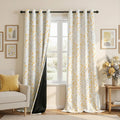 Meetsky 95% Blackout Curtains for Living Room 2 Panel Set - Room Darkening Thermal Insulated Grommet Window Drapes, Yellow Grey Leaf Printe…